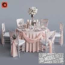 3d-модель Стол со свадебной сервировкой на 6 персон