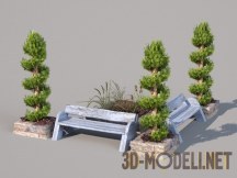 3d-модель Композиция для ландшафта: лавочки, растения
