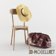 3d-модель Саквояж и шляпа на ретро-стуле