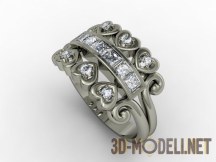 3d-модель Современное кольцо с сердечками