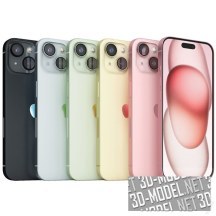 3d-модель iPhone 15 в пяти цветах корпусов