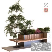 3d-модель Скамейка и бетонная клумба с растениями