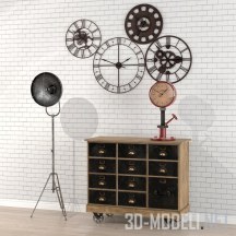 3d-модель Бюро на колесиках, светильник и часы