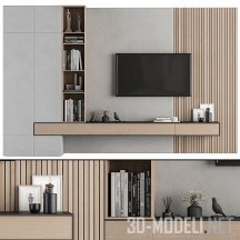 3d-модель ТВ-стена из дерева и бетона