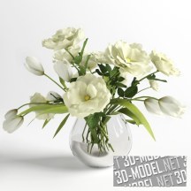 3d-модель Букет белых цветов (тюльпаны и эустома)