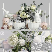 3d-модель Пасхальный сет с цветами и кроликами