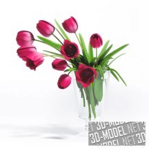 3d-модель Красные тюльпаны в прозрачной вазе