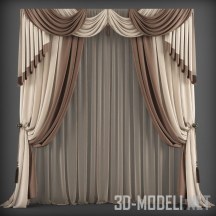 3d-модель Сложные классические шторы с бежевой тюлью
