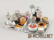3d-модель Два варианта завтрака на подносах