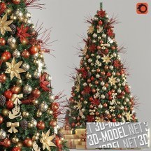 3d-модель Новогодняя елка с красными и золотыми украшениями