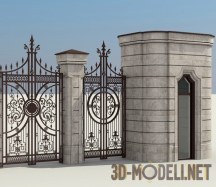 3d-модель Архитектурная группа с кованым забором