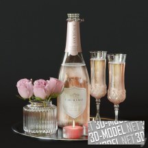 3d-модель Шампанское Le Grande COURTAGE и розы