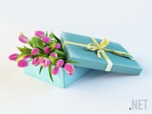 Розовые тюльпаны в голубой коробке