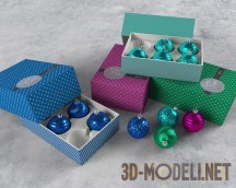 3d-модель Набор новогодних игрушек в коробках
