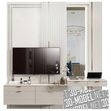 3d-модель Белая с золотистым TV-стена