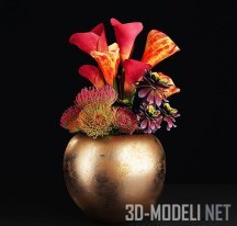3d-модель Декоративный букет в золотистой вазе