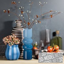 Набор интерьерного декора с синими вазами