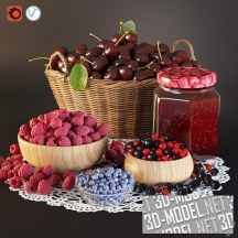 3d-модель Различные ягоды и варенье