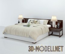 3d-модель Двуспальная кровать с декоративными подушками