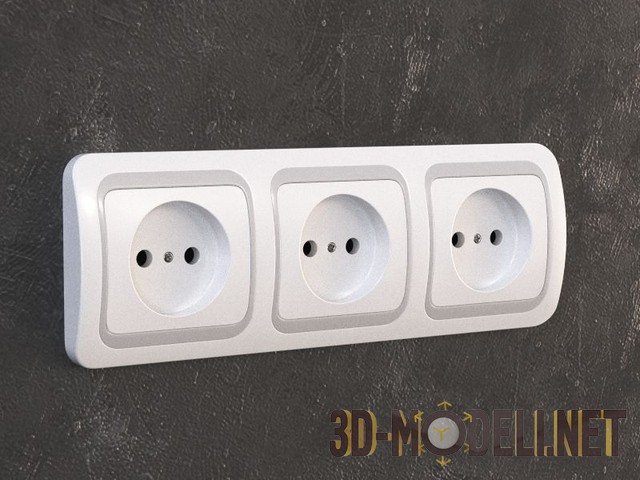 3d-модель Тройной блок розеток CEE 7
