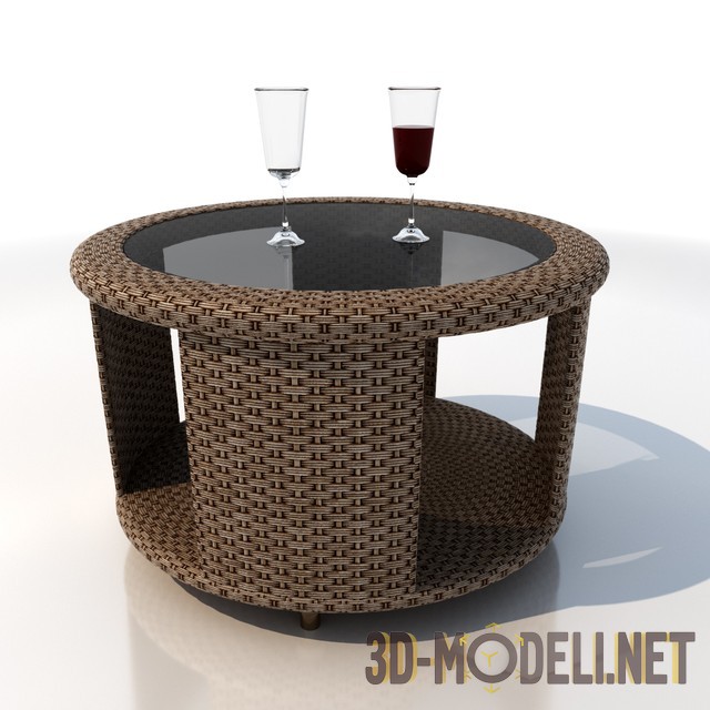 3D модель – Кресло и круглый столик из ротанга