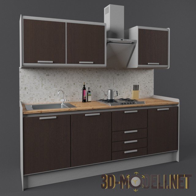 3D модель – Современная кухня шоколадного цвета