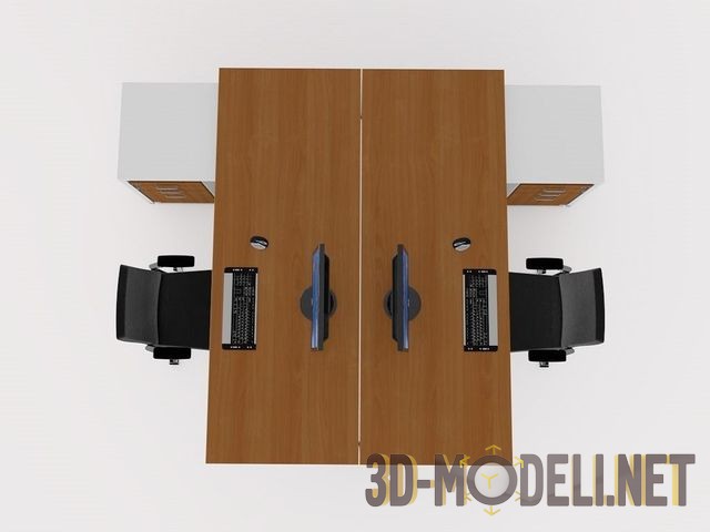 3D модель – Офисные столы с тумбами и стульями