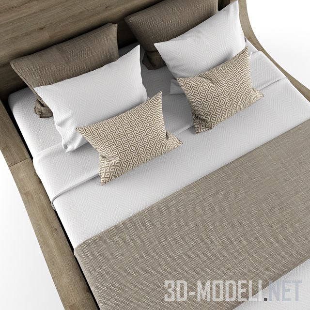 3D модель – Кровать в эко-стиле, с постельным бельем