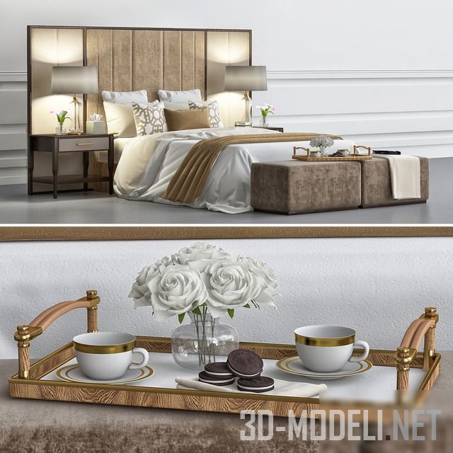 3D модель – Кровать Chair and sofa company, с бархатным изголовьем