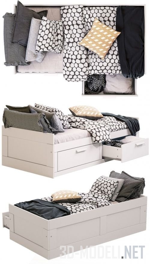 3D модель – Кровать с двумя ящиками, BRIMNES IKEA