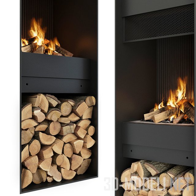 Современный камин с дровами