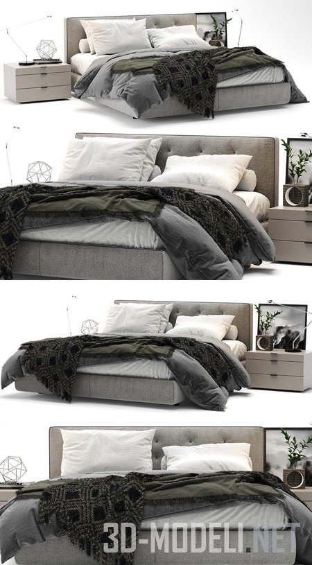 Кровать с черным пледом