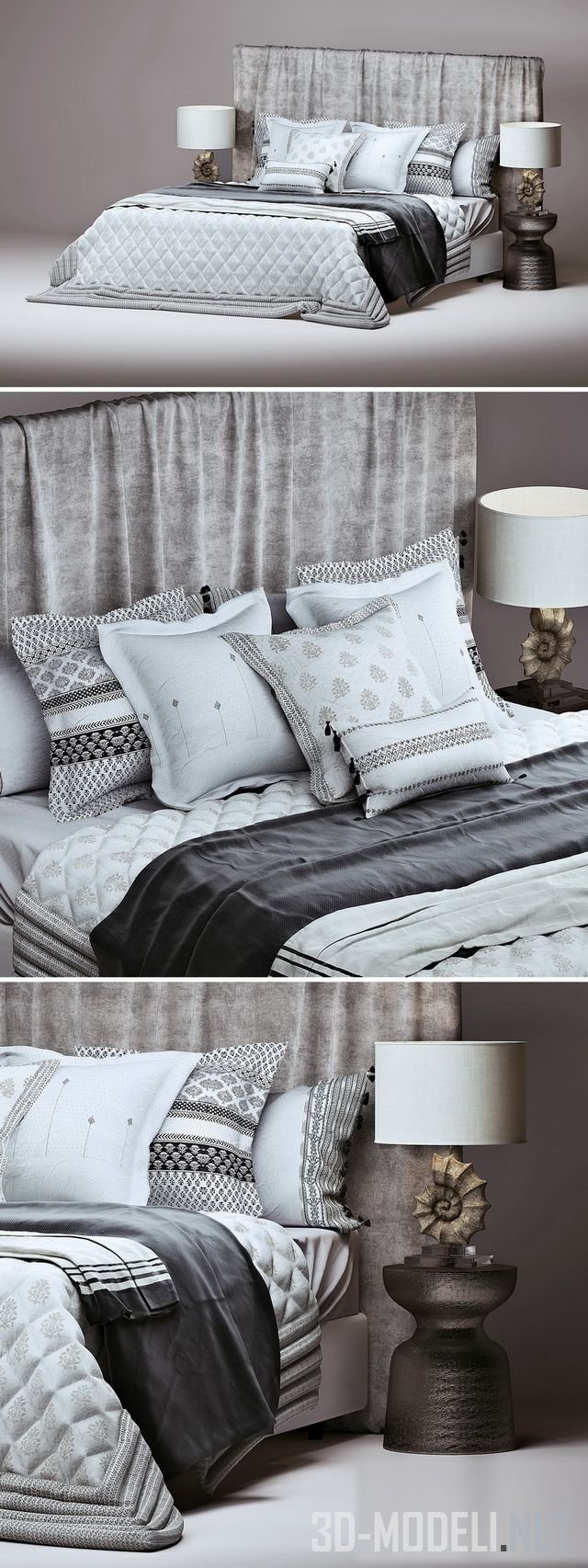 3D модель – Кровать Zara Home с постельным бельем
