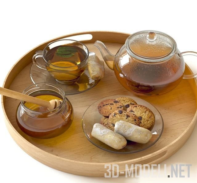 3D модель – Чай, мед и печенье