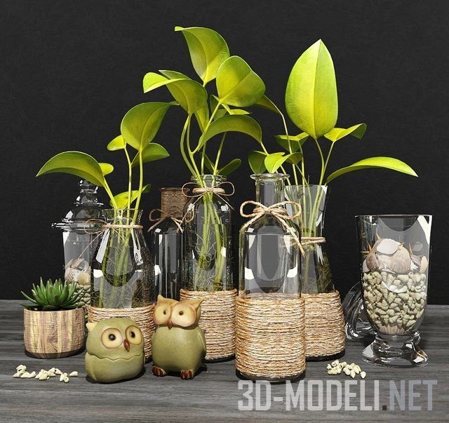 Декоративный набор с растениями и фигурками сов