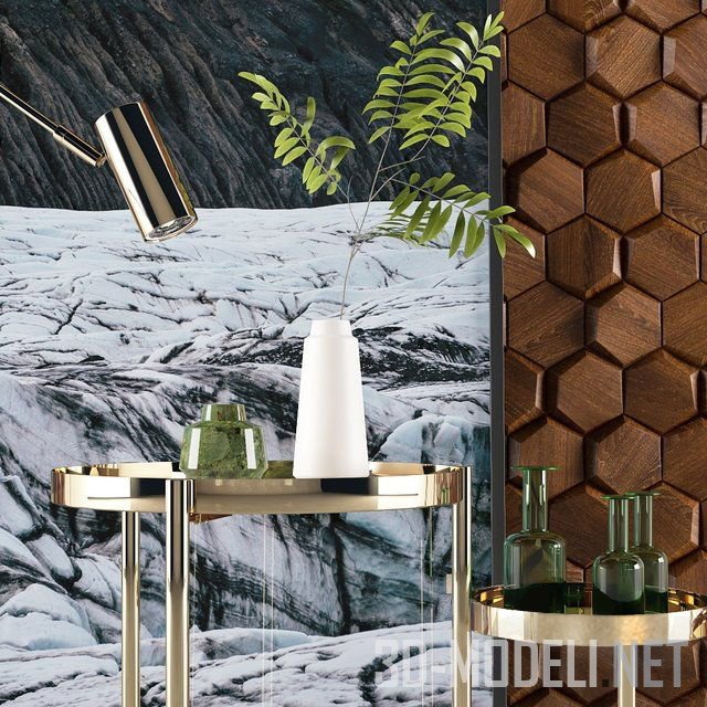 3D модель – Торшер, вешалка, столики