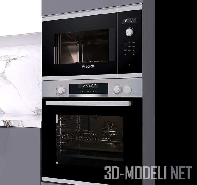3D модель – Современная кухонная мебель с техникой Bosch