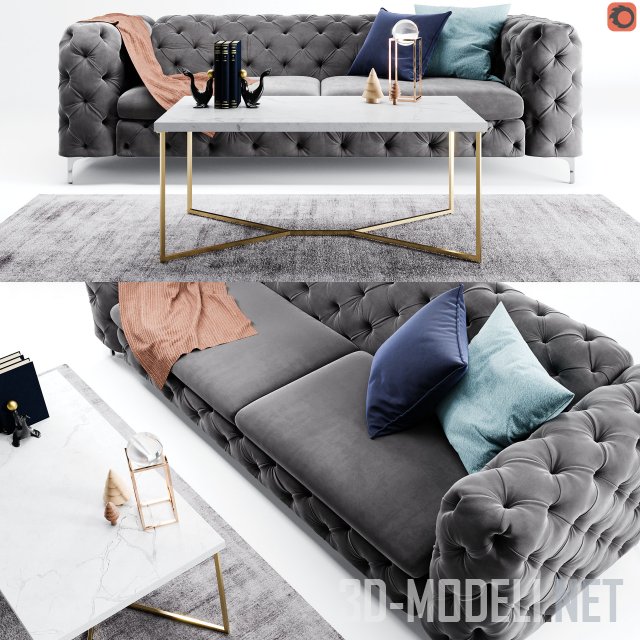 3d-модель Диван Kogut Chesterfield и декор
