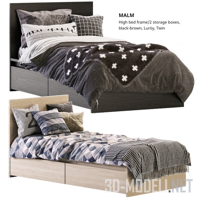 3D модель – Односпальная кровать MALM от IKEA