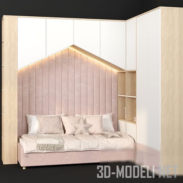 Кровать-домик с угловым шкафом