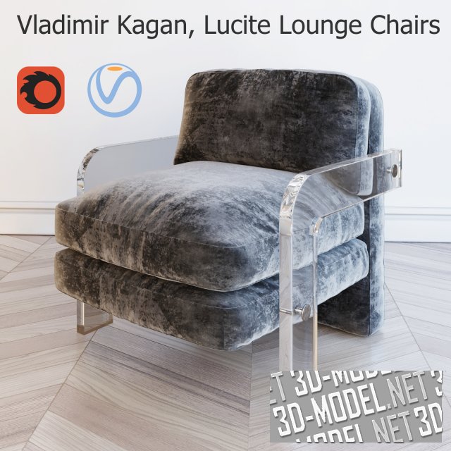 Кресло Lucite с прозрачными подлокотниками от Vladimir Kagan