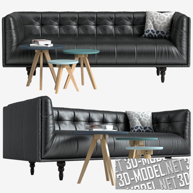 Кожаный диван Connor и столики Orion от Made