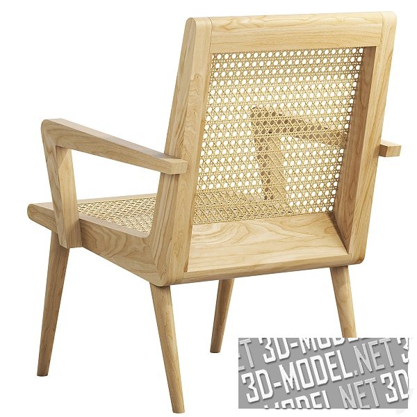 3D модель – Деревянное кресло с ротангом Cane Mid Century