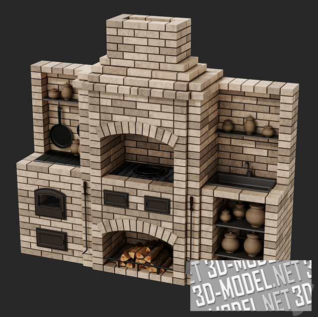 3D модель – Уличная печь с аксессуарами