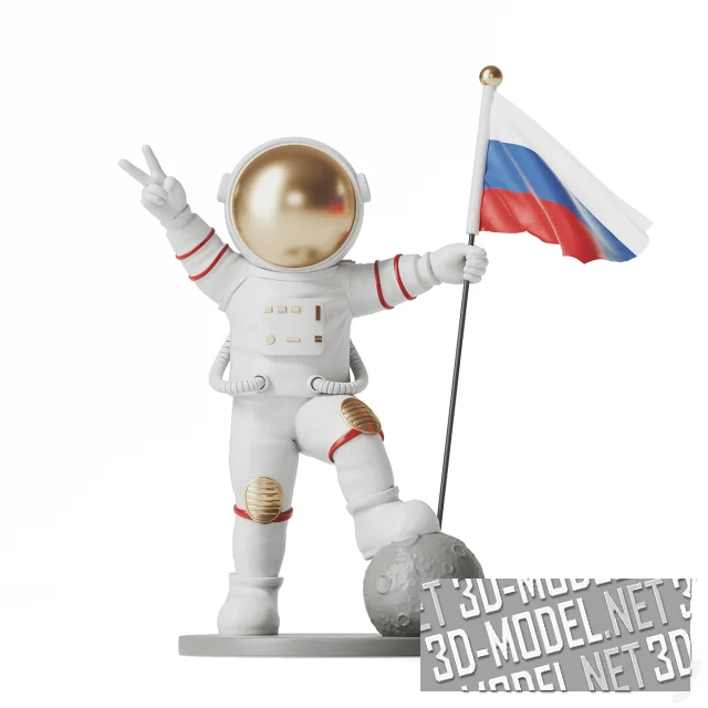 3d-модель Астронавт с флагом на Луне