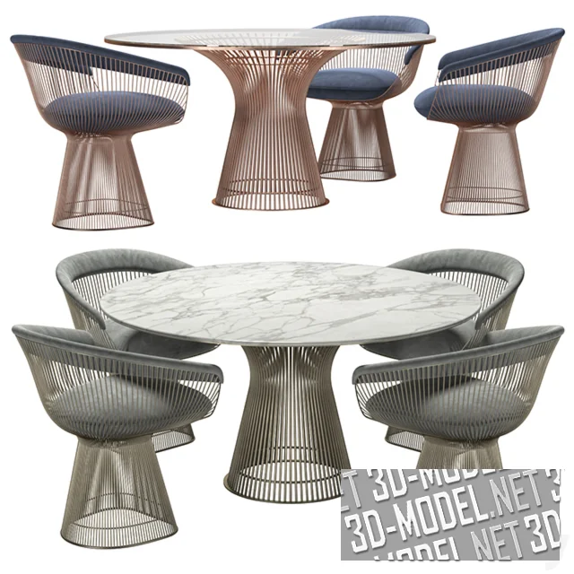3d-модель Обеденный стол и стул Platner от Knoll