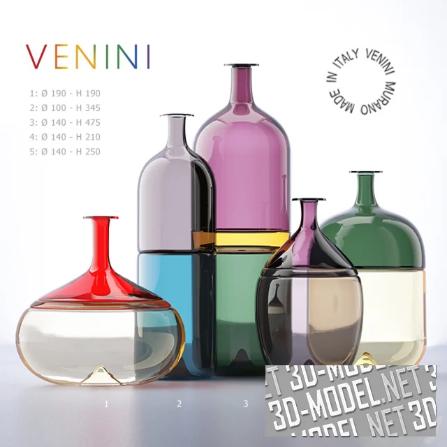 3d-модель Разноцветные бутылки Bolle от Venini