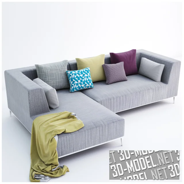 3d-модель Диван Velvet collection, с пледом и подушками