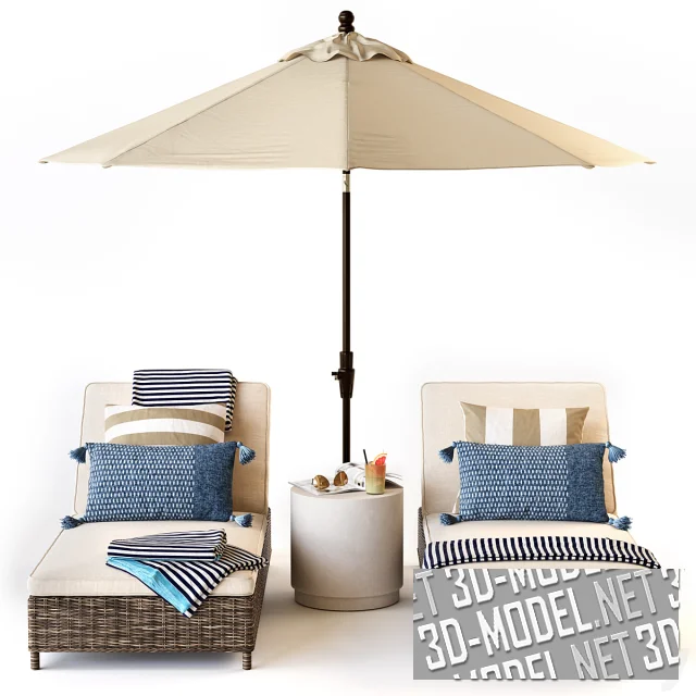 3d-модель Набор для зоны отдыха Torrey Chaise Lounge от Pottery Barn
