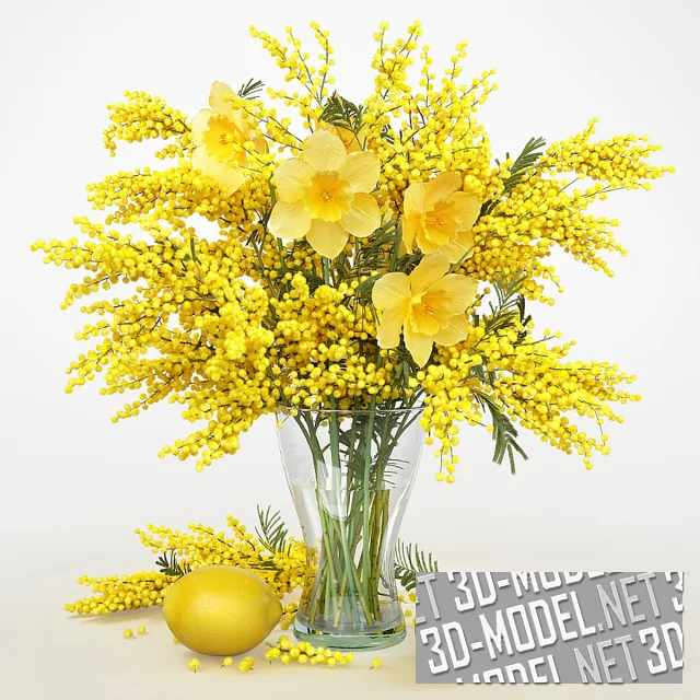 3d-модель Мимоза, нарциссы и лимоны